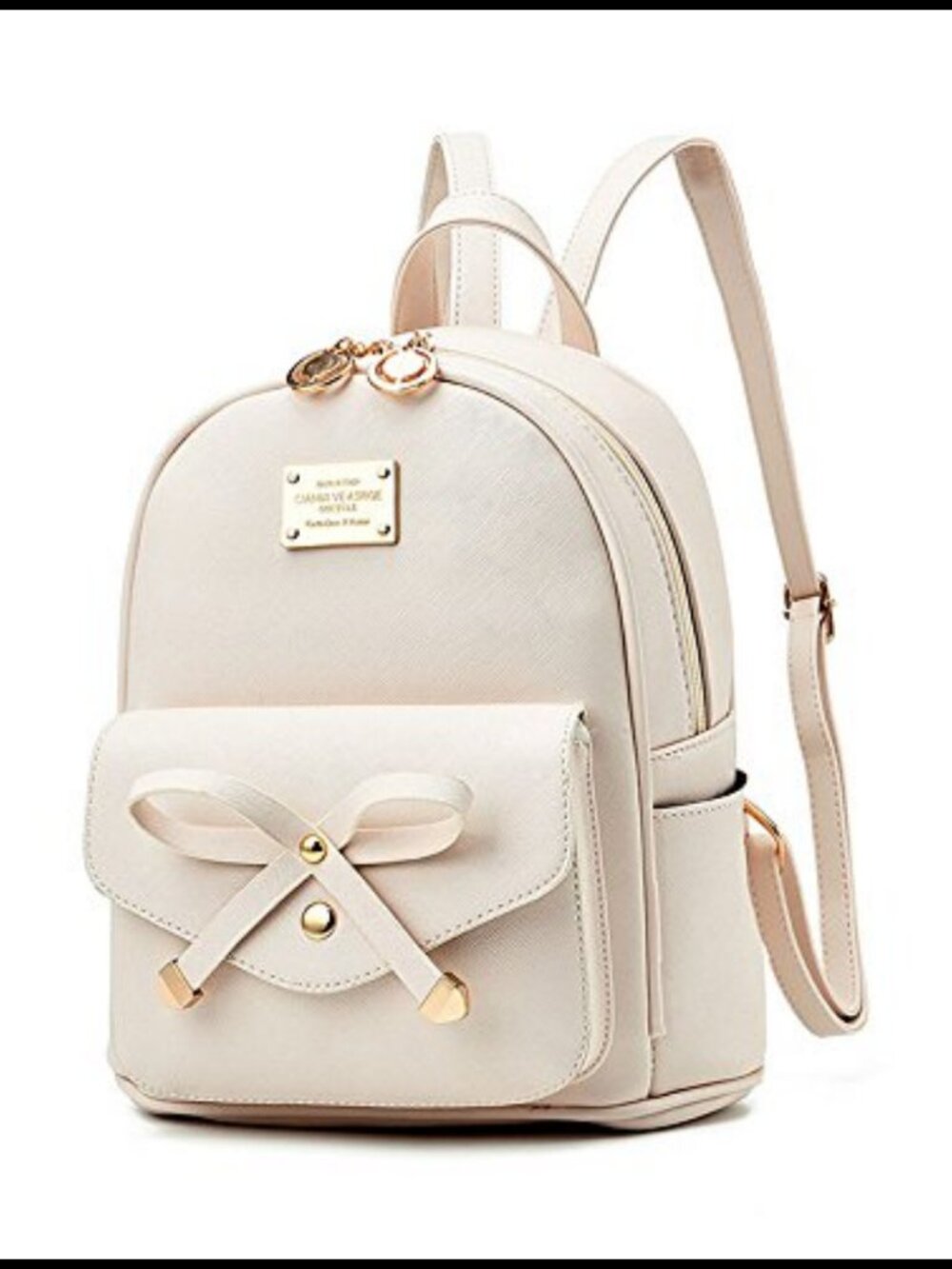 Cute PU Leather Mini Backpack Bowknot Adjustable Straps Daypack for Girls Women